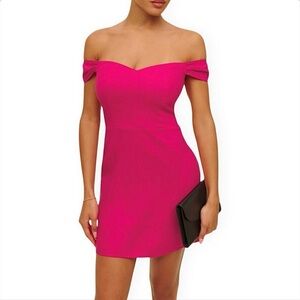 Reformation Gavina Fuschia Off-Shoulder Linen Dress